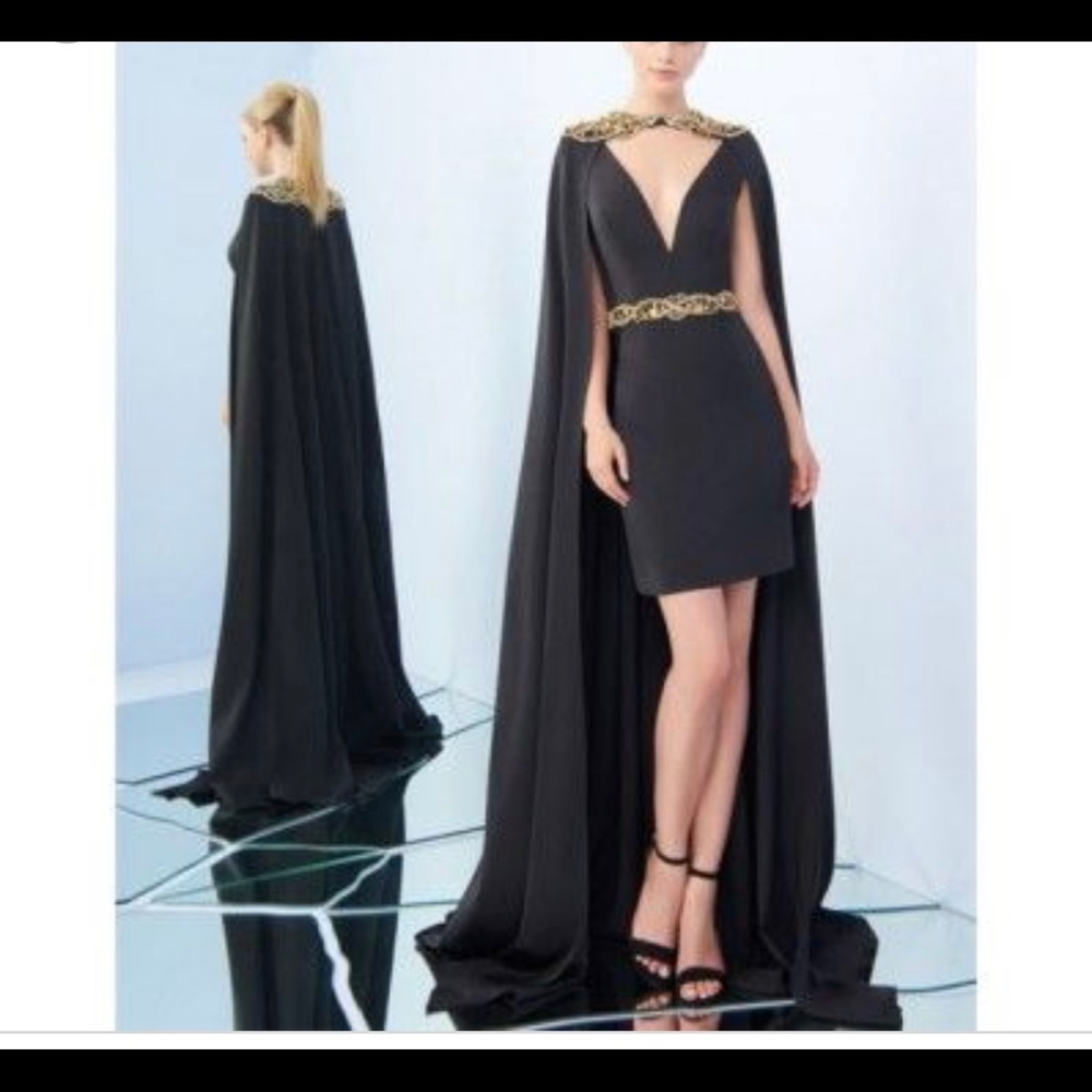 SOLD Black cocktail dress with detachable cape